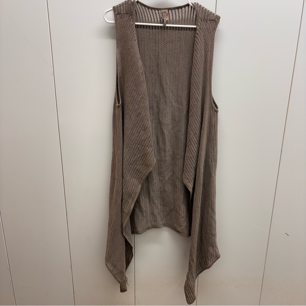 XCVI Twill Slade Mid Length Bohemian Tan Vest Cardigan Womens Small